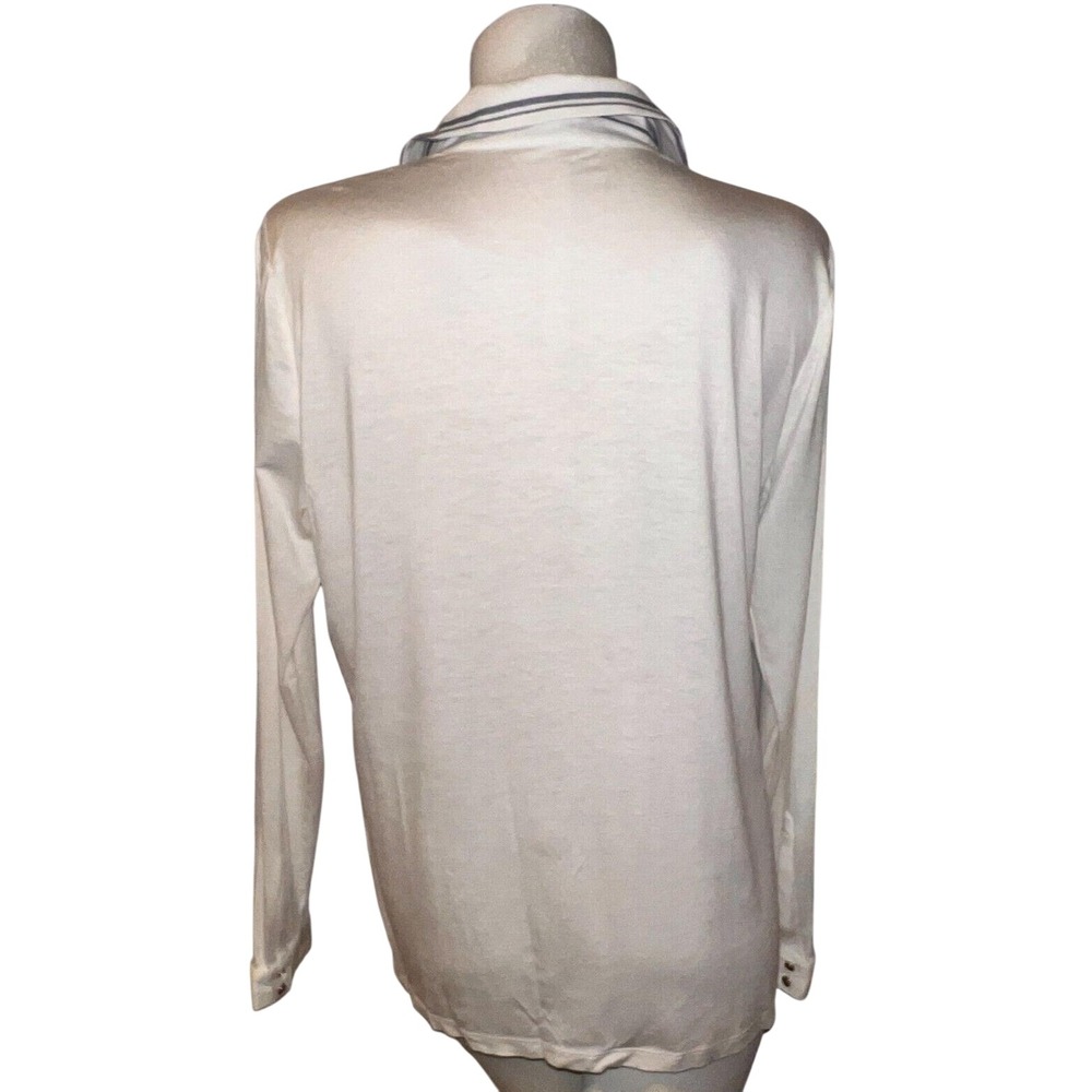 Ann Taylor Striped Button Up Shirt Women's Size L Long Sleeve Collared Top Blue - Picture 5 of 9